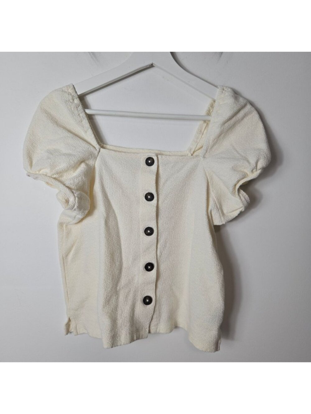 Madewell Jacquard Square-Neck Puff-Sleeve Top Size XS Cream Coquette